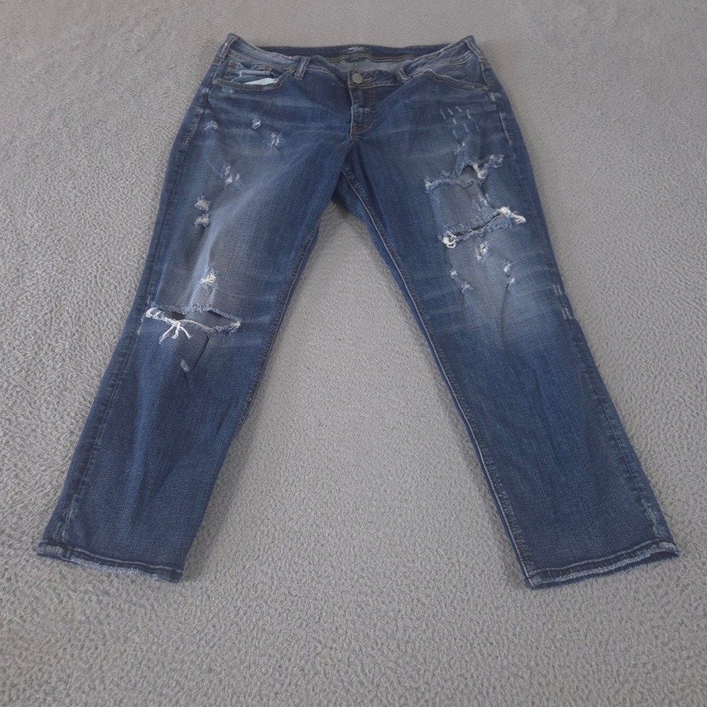 Silver‎ Jeans Co Jeans Womens 16 Blue Sam Distressed Straight Leg Denim Pants